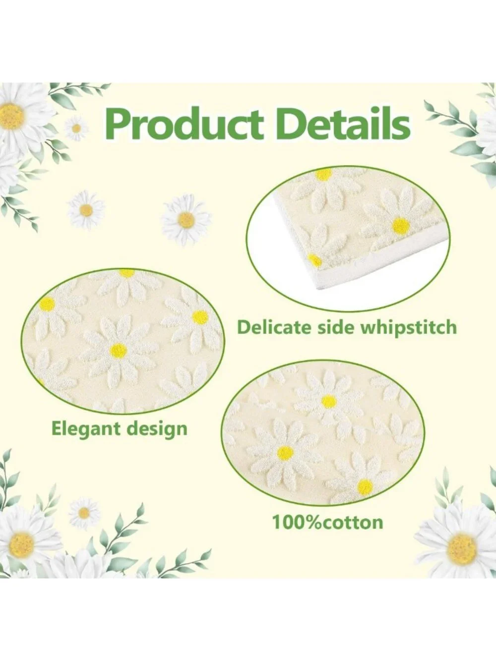 Floral Yellow Hand Towels Set | 2 Pack Cotton Daisy Bath & Kitchen Towels 13.7''